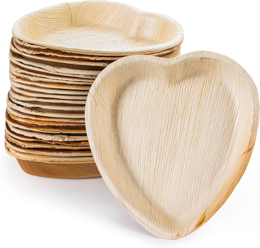brheez Palm Leaf Disposable Bamboo Style 7" Heart Shaped Bowls [25 Bowls] Natural Color - Elegant... | Amazon (US)