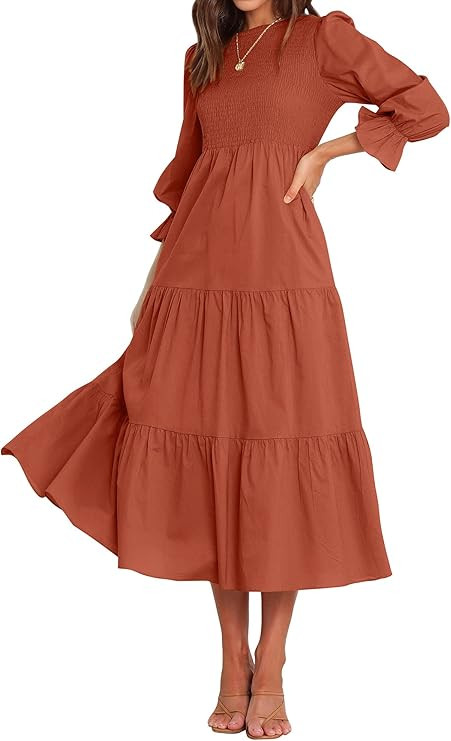 BTFBM Women Casual Long Sleeve Crew Neck Fall Dress Bohemian Relaxed Fit Floral Flowy Maxi Dresse... | Amazon (US)