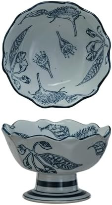 Creative Co-Op Botanical Bliss Stoneware Bowl, Blue and White | Amazon (US)