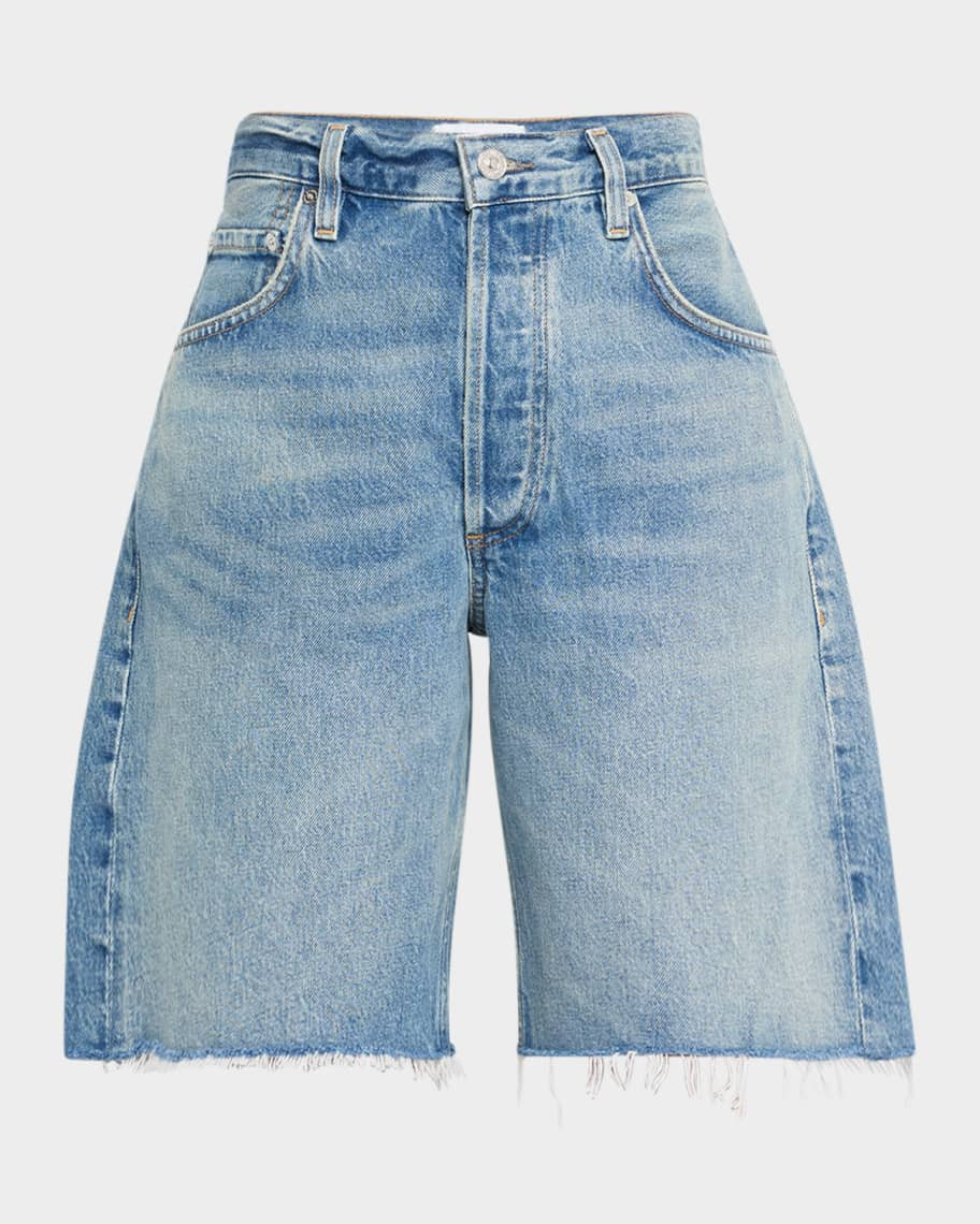 Ayla Frayed Long Denim Shorts | Neiman Marcus