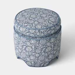 Upholstered Storage Ottoman with Piping Printed Blue Fabric - Threshold\u2122 | Target