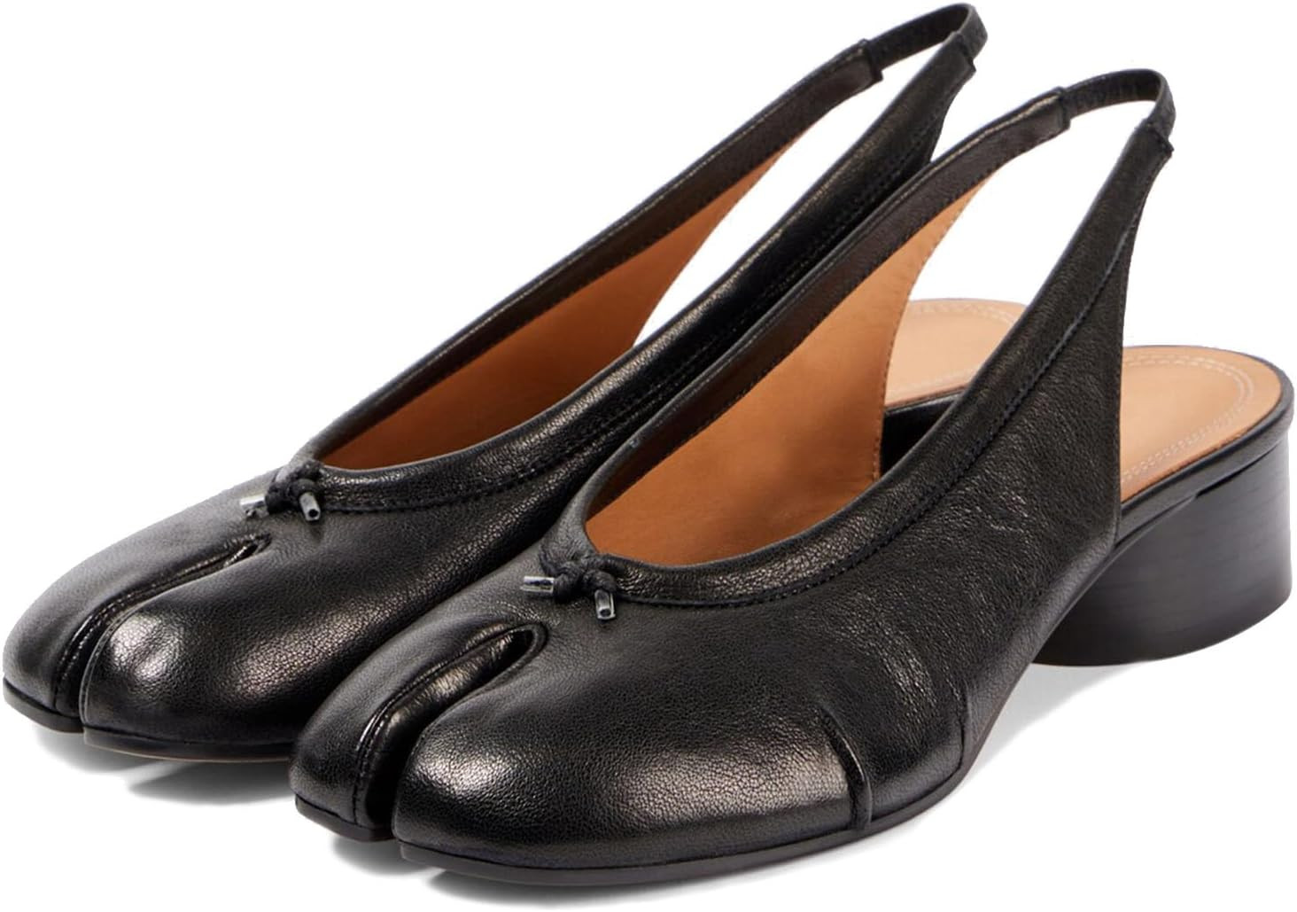 KOKOMOMO Black Split Toe Slingback Heels for Women Japanese Tabi Shoes Cylindrical Block Heels Pumps Chunky Heel Office Wedding Party Dress Shoes | Amazon (US)