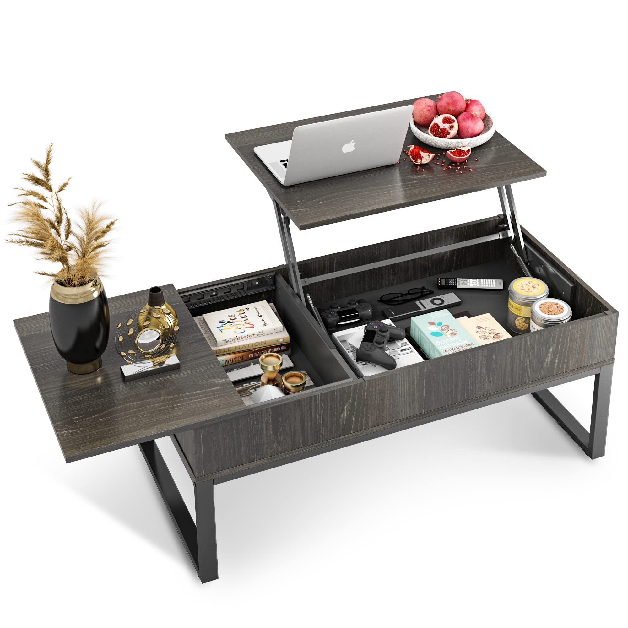 WLIVE Wood Lift Top Coffee Table with Hidden Storage Compartment, Side Drawer and Metal Frame, Lift  | Amazon (US)
