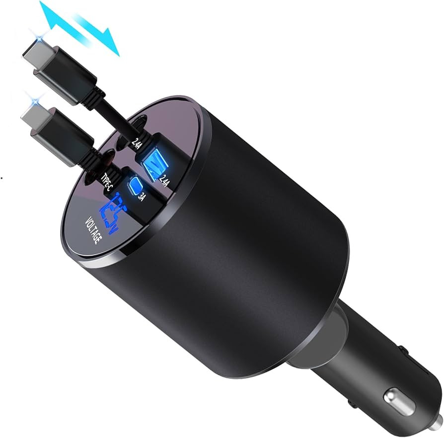 Retractable Car Charger,Fast 4 in 1 Car Charger for iPhone and Type C PD 60W,Retractable Cables a... | Amazon (US)