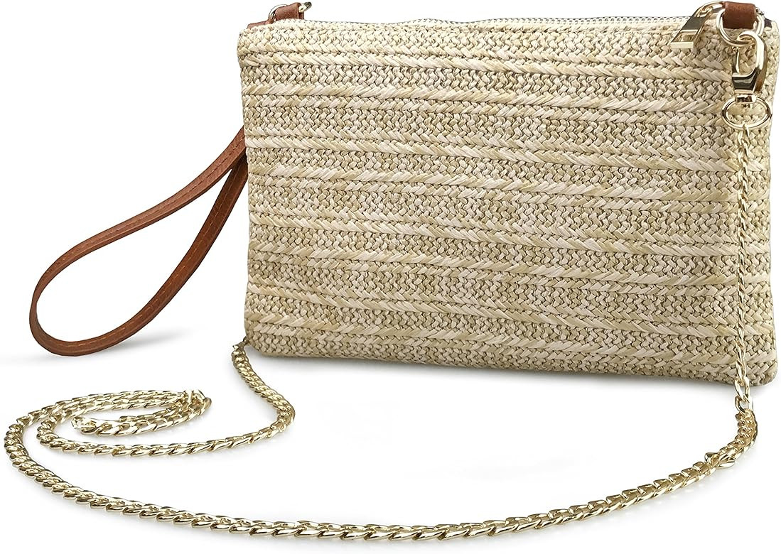 Straw Zipper Small Cross body bag Wristlet Clutch Womens Purse | Amazon (US)