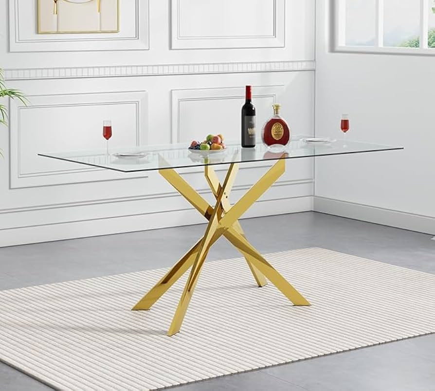 51inch Modern Dining Table for 4, Glass Kitchen Dining Room Table for 4, 0.32" Rectangular Temper... | Amazon (US)
