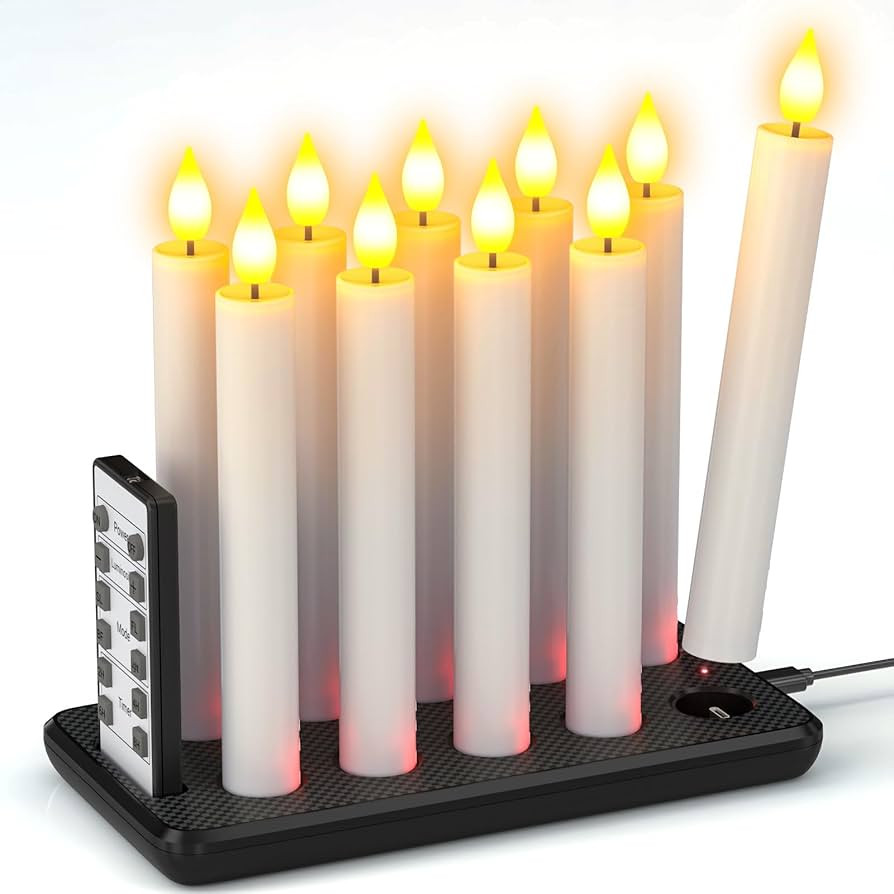 Amazon.com: SoulBay 10pcs Flameless Rechargeable Taper Candles, Bright Realistic Flickering LED E... | Amazon (US)