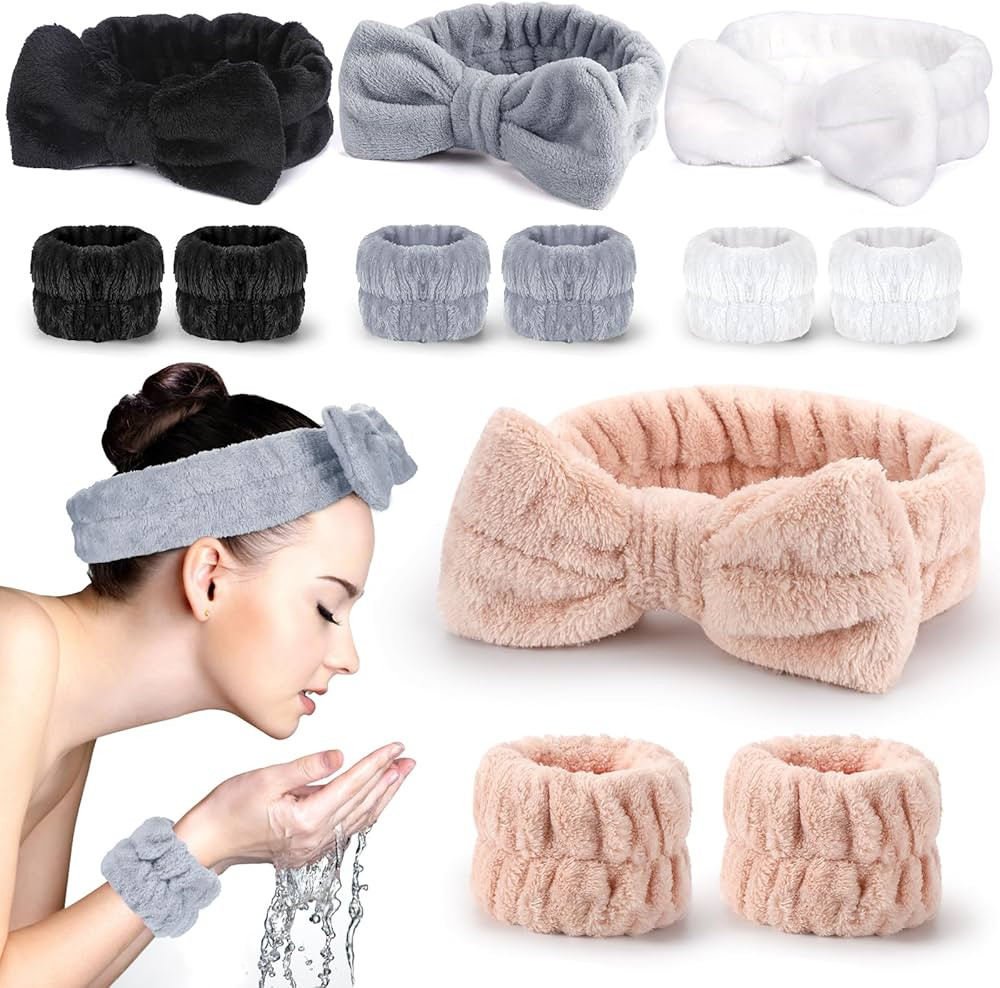 12 Pcs Women's Face Wash Set: Soft Coral Fleece Headbands, Wristbands for Skincare, Facial Makeup... | Amazon (US)