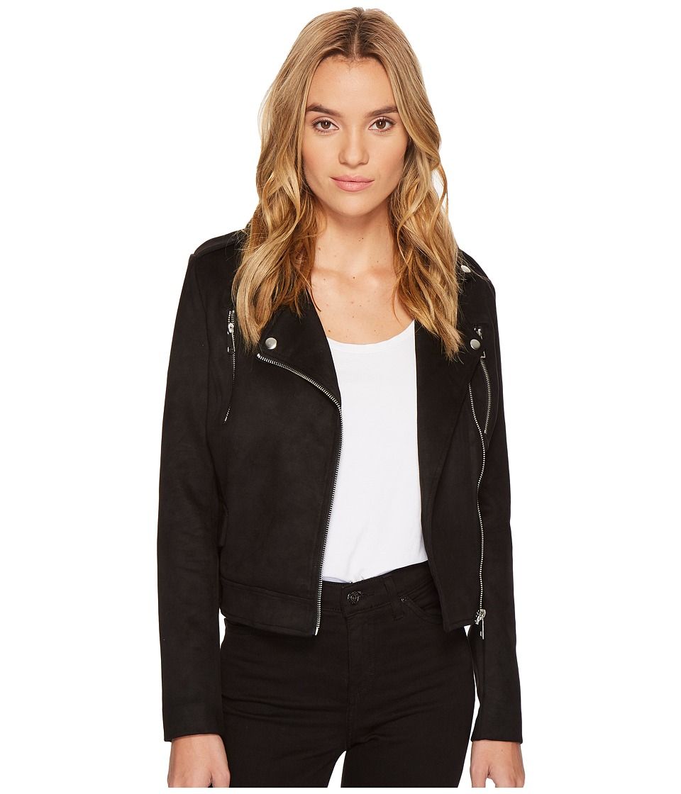 ROMEO & JULIET COUTURE - Suede Belted Moto Jacket (Black) Women's Clothing | 6pm