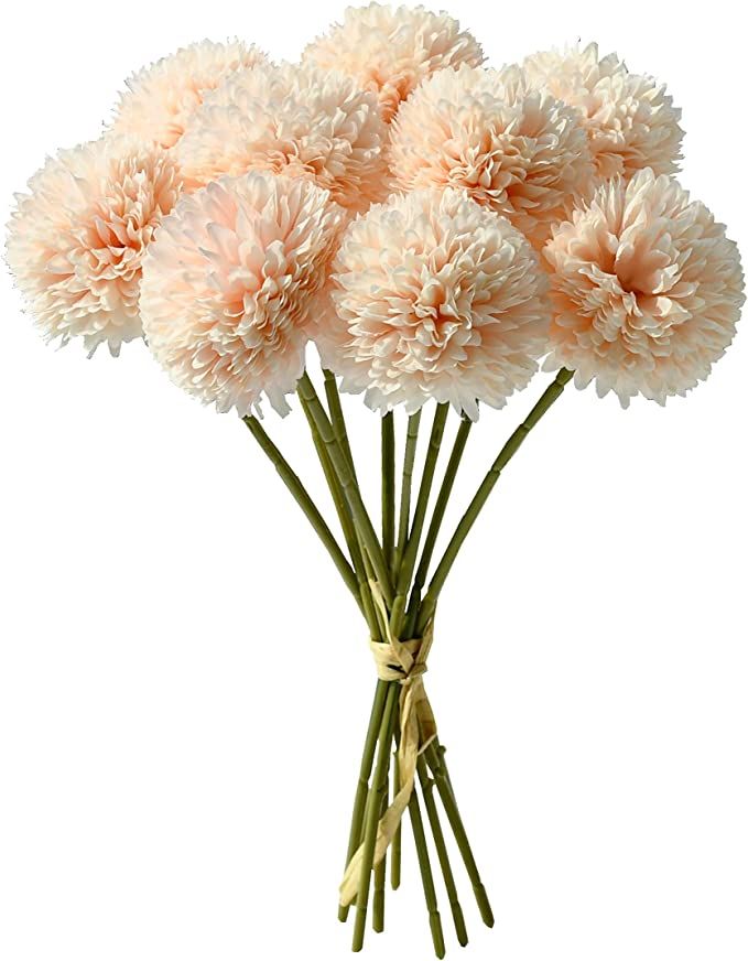 Mandy's 10pcs Champagne Fake Flowers Artificial Chrysanthemum Ball Silk Flowers Silk Flowers 12" ... | Amazon (US)