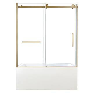 60 in. x 30.7 in. Acrylic Rectangular Alcove Soaking Bathtub with Left Drain in White/Brushed Brass | The Home Depot