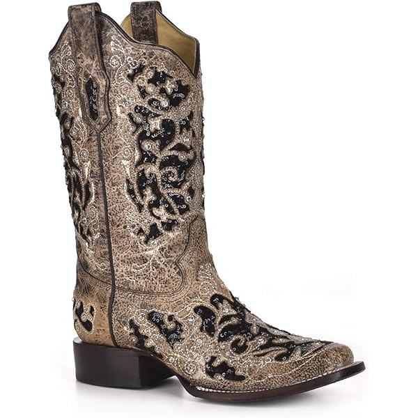 Corral Boots Women's Brown Black Floral Western Boot | Amazon (US)