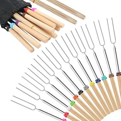Marshmallow Roasting Sticks Wooden Handle Set of 12 Smores Skewers Telescoping Forks 32 inch Tele... | Amazon (US)