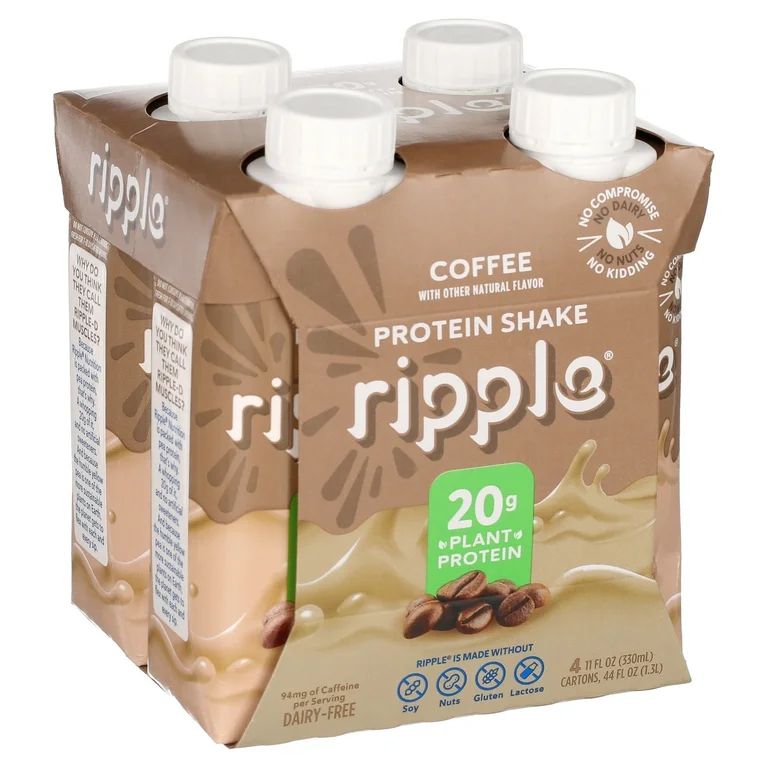 Ripple Coffee flavored Vegan Protein Shake, Shelf Stable 11 fl oz Pk of 4 | Walmart (US)