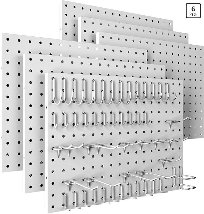 Peg Board, 6 Pack Metal Pegboard Panels White Pegboards Wall Organizer with 50 Hooks, Heavy Duty ... | Amazon (US)