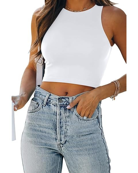 REORIA Women’s Sexy Sleeveless Racer Back Tank Tops Halter Neck Crop Tops | Amazon (US)