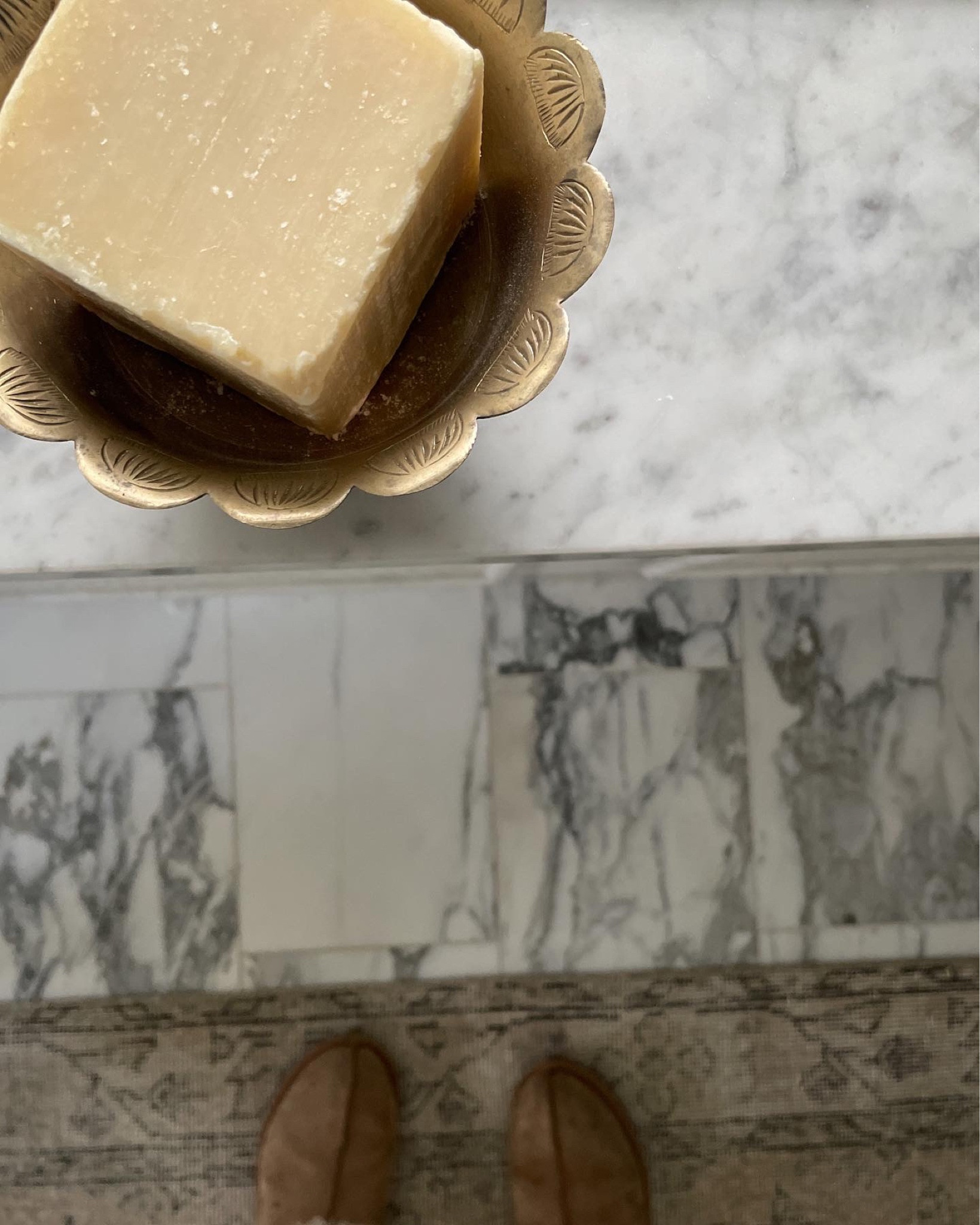 Bathroom view 

French soap, brass bowl, marble, ugg, amber interiors, vintage, thrifted 

#LTKunder50 #LTKhome #LTKunder100