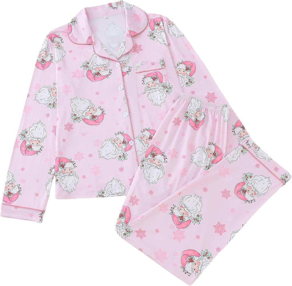 Christmas Holiday Clusive Pajama For Women Christmas Elements Printed Lapel Pajama Set Softable L... | Amazon (US)