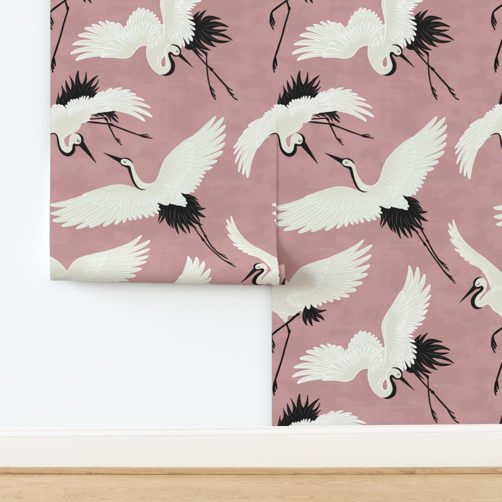 Cranes  - Dusty Pink Light Wallpaper bykimsa | Spoonflower