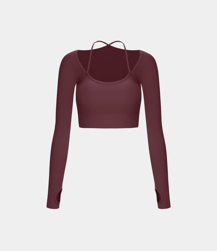 Women’s Ribbed Halter Strap Thumb Hole Cropped Yoga Sports Top - Halara | HALARA