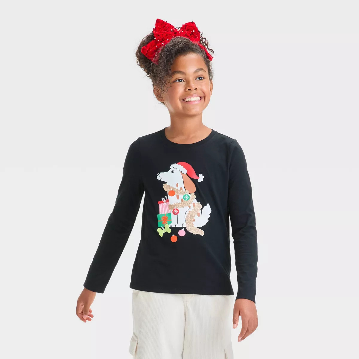 Girls' Long Sleeve 'Dog Presents' Graphic T-Shirt - Cat & Jack™ Black | Target