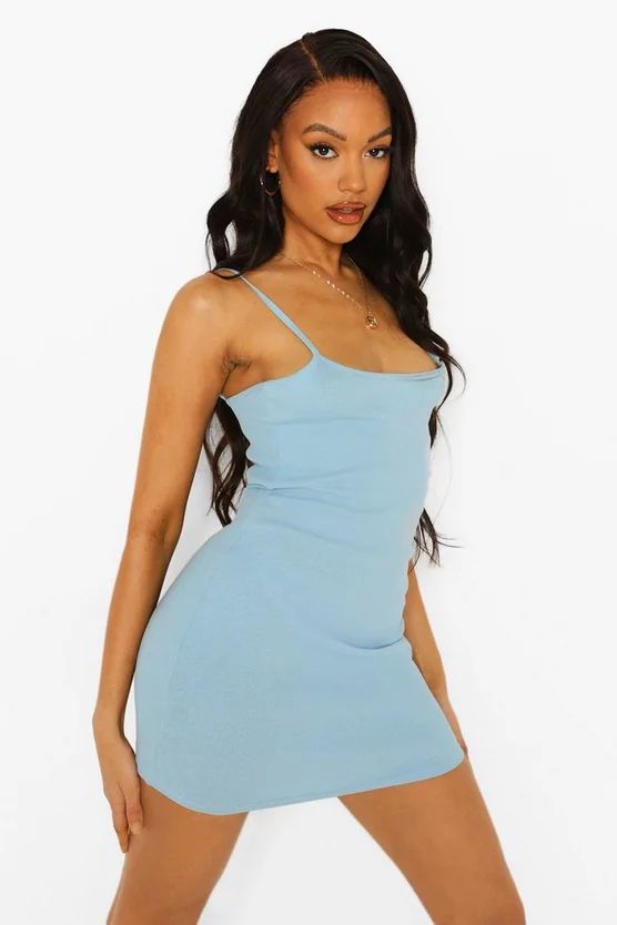 Rib Straight Neck Strappy Bodycon Mini Dress | Boohoo.com (US & CA)