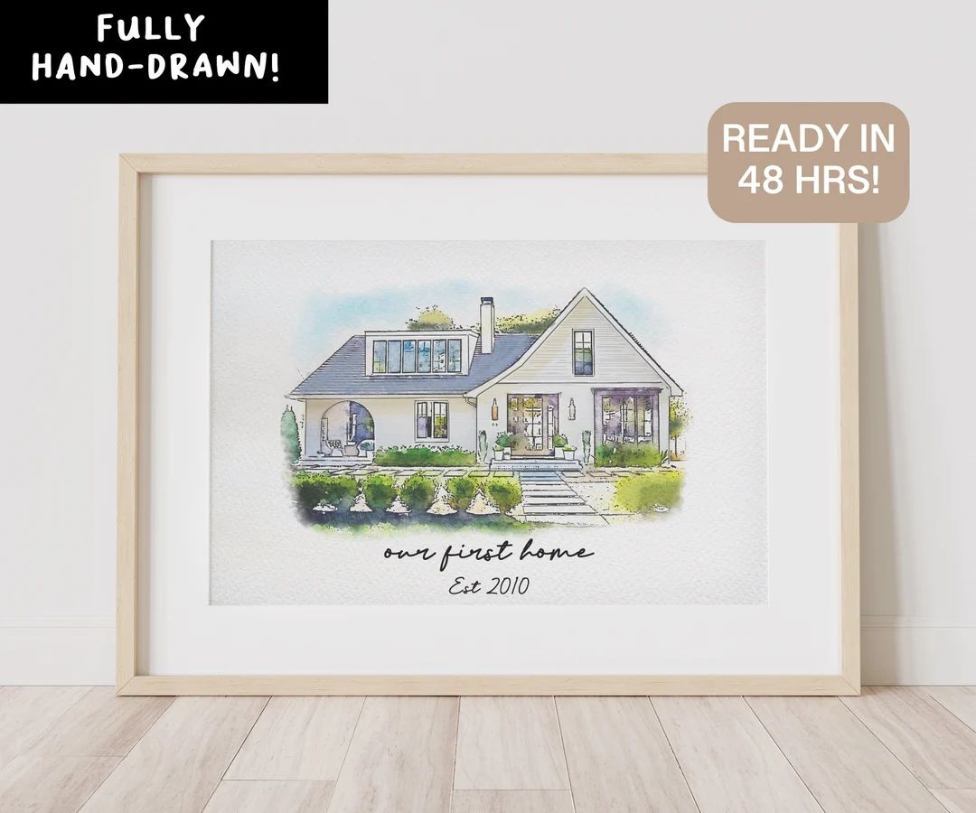 Minimalist Watercolour Sketch of Your Home | Personalized Digital House Artwork. Custom Thoughtfu... | Etsy (US)