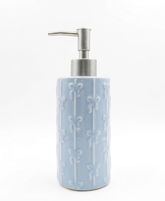 Blue Bow Soap Dispenser for Bathroom - Cute Ceramic Hand Soap Bottle with Silver Pump, Liquid Dis... | Amazon (US)