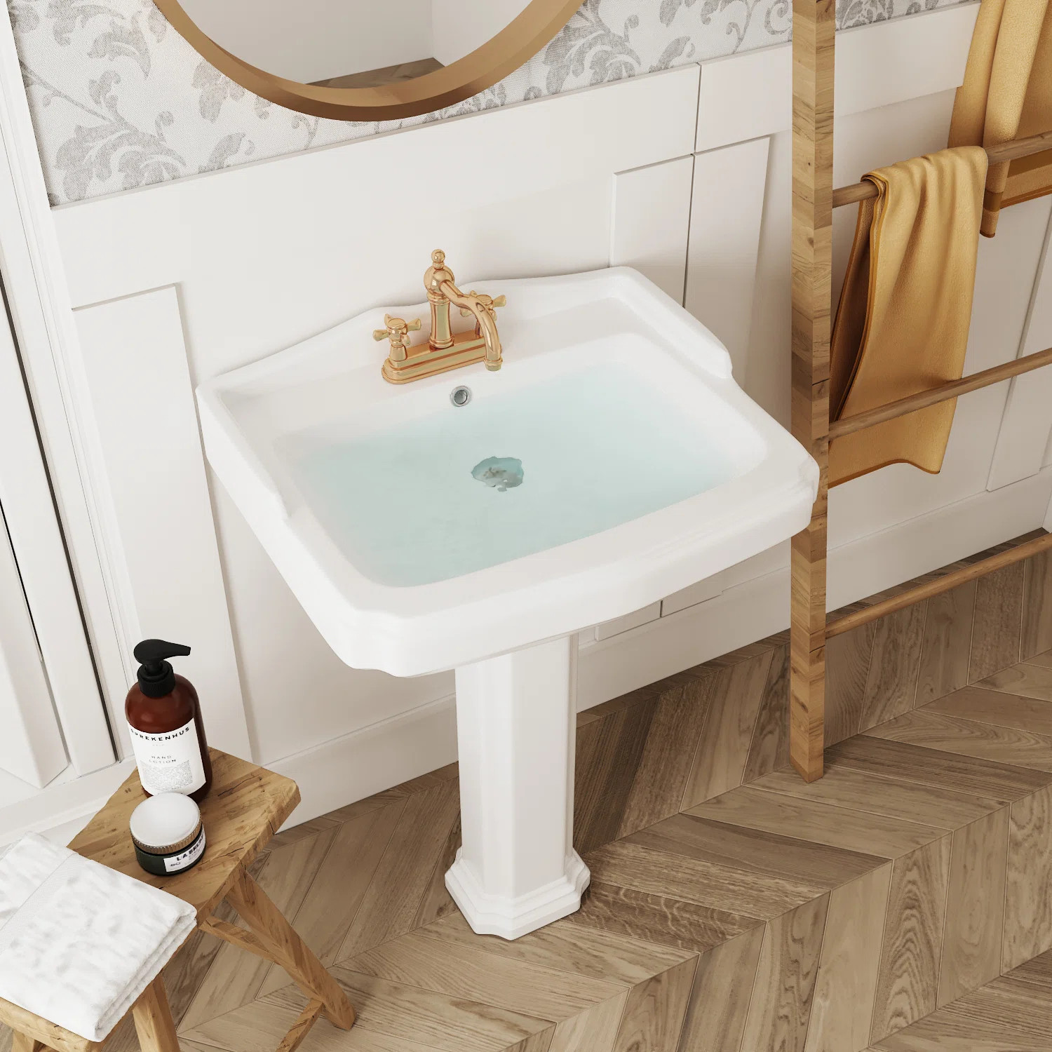 DeerValley Dynasty 35.5" Tall Rectangular Vitreous China Pedestal Bathroom Sink with Overflow & R... | Wayfair North America