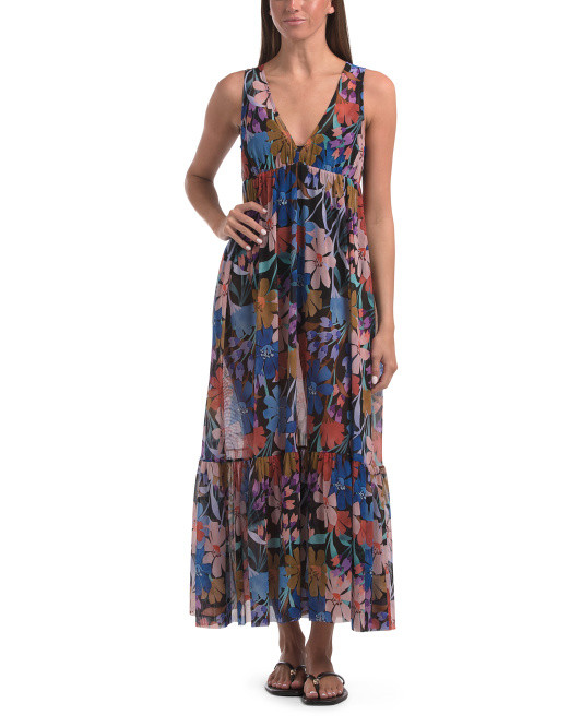 V-neck Maxi Mesh Swimsuit Dress | TJ Maxx