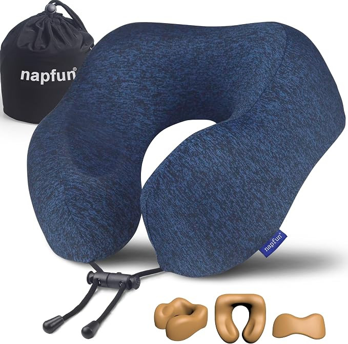 napfun Neck Pillow for Traveling, Upgraded Travel Neck Pillow for Airplane 100% Pure Memory Foam ... | Amazon (US)