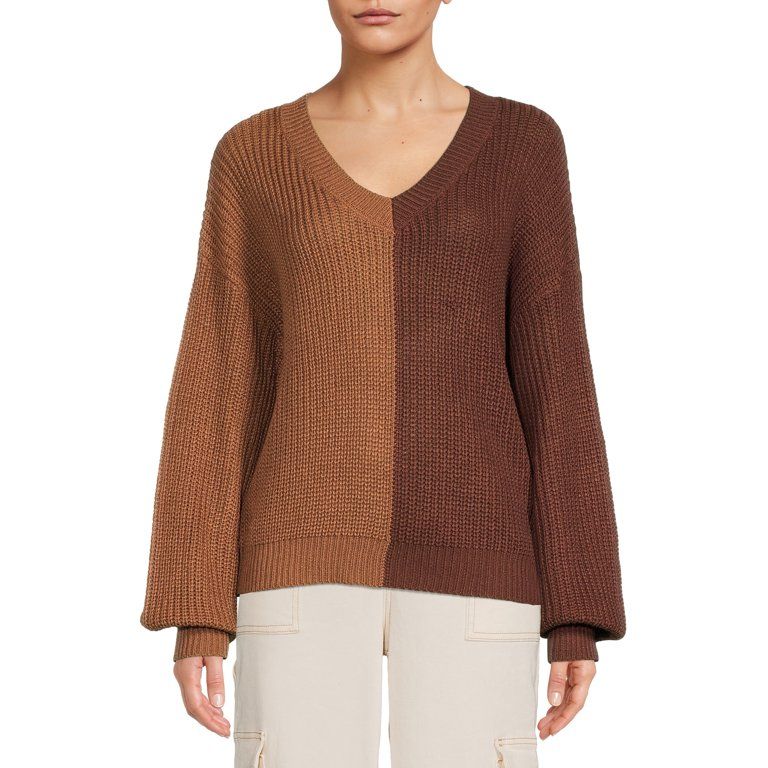 No Boundaries Juniors' Split Colorblocked Sweater - Walmart.com | Walmart (US)