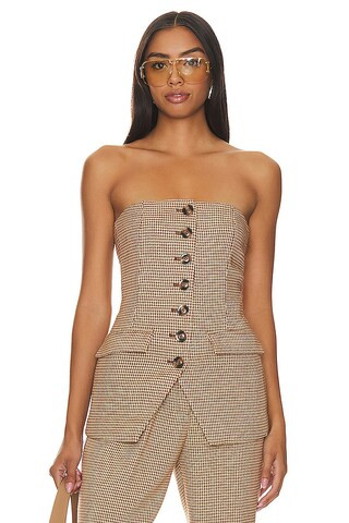 Favorite Daughter Phoebe Bustier in Toffee Houndstooth from Revolve.com | Revolve Clothing (Global)