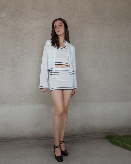 Spring outfits, summer outfits, outfit inspo, outfit ideas, contrast stitch 3 piece knitted cardigan, crop top, mini skirt set, olive & June press on nails, rose gold evil eye bracelet pack, moonstone ring, mary Jane heels, 

#LTKSeasonal #LTKfindsunder50 #LTKstyletip