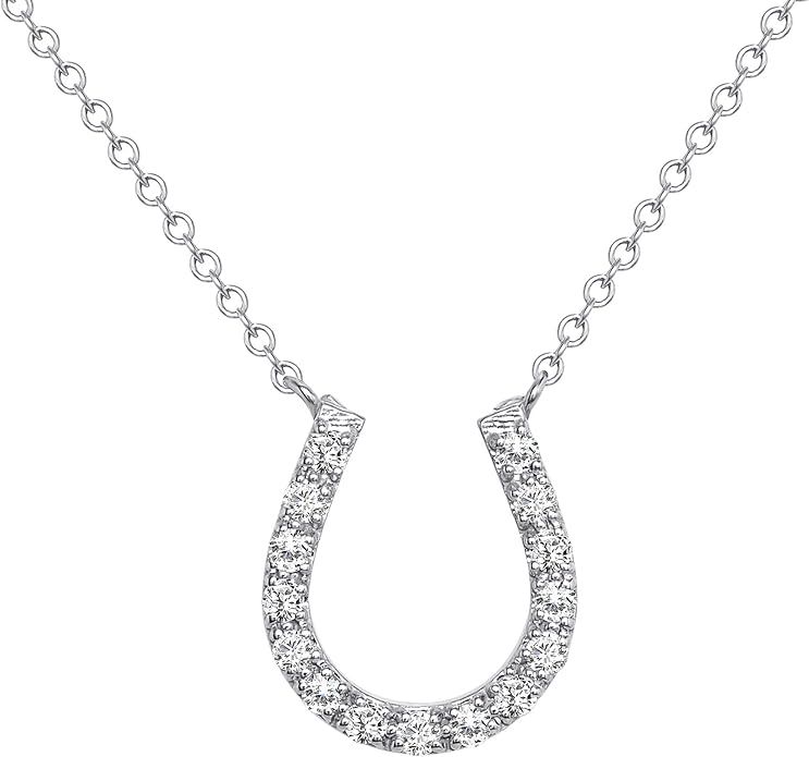 LEDODI Horseshoe Necklace - 0.20 Ct. Diamond Pendant + Chain in 14K Solid White, Yellow or Rose Gold | Amazon (US)
