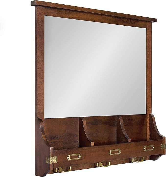 Kate and Laurel Stallard Decorative Wood Home Wall Organizer Mirror with Pockets and Key Hooks, W... | Amazon (US)