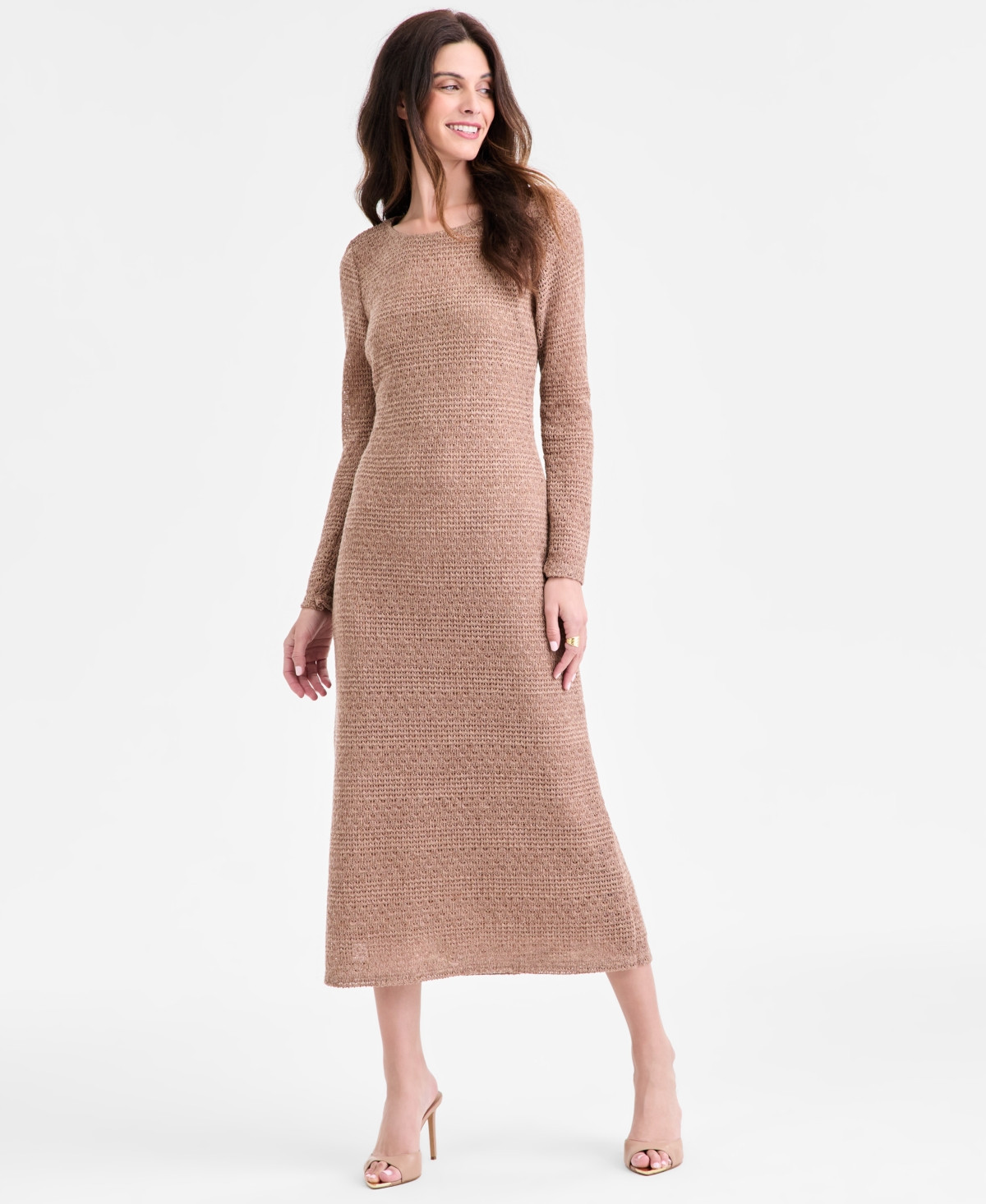 Connected Women's Long-Sleeve Slip Lace Maxi Dress - Taupe | Macy's