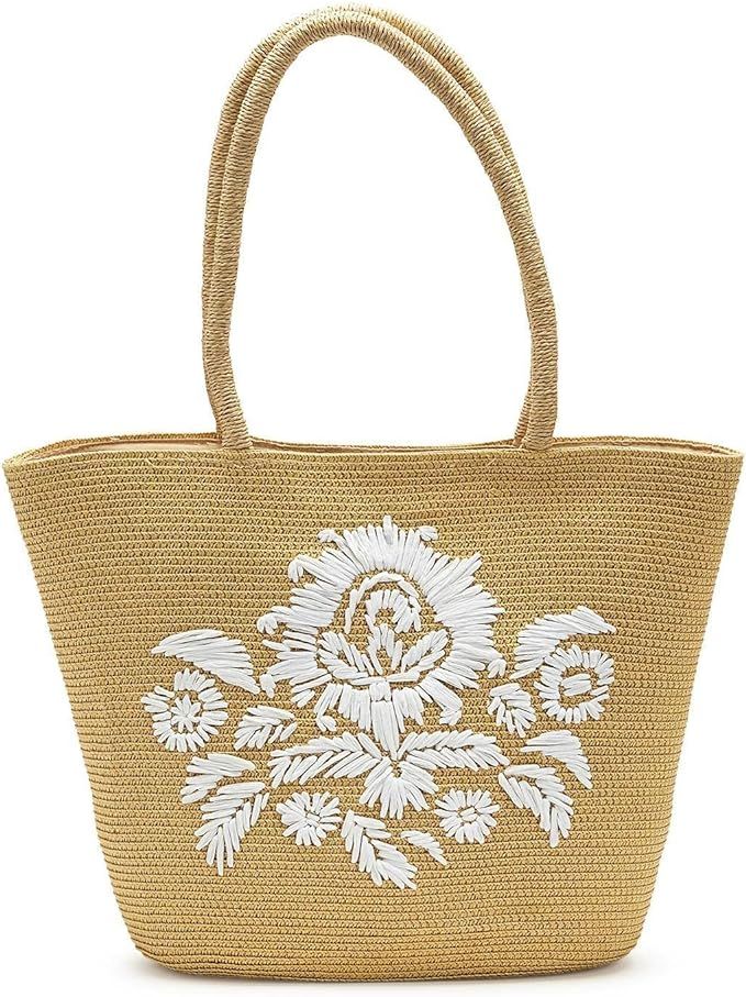 Two's Company Woven Paper Tote Bag With Embroidered Floral Motif | Amazon (US)