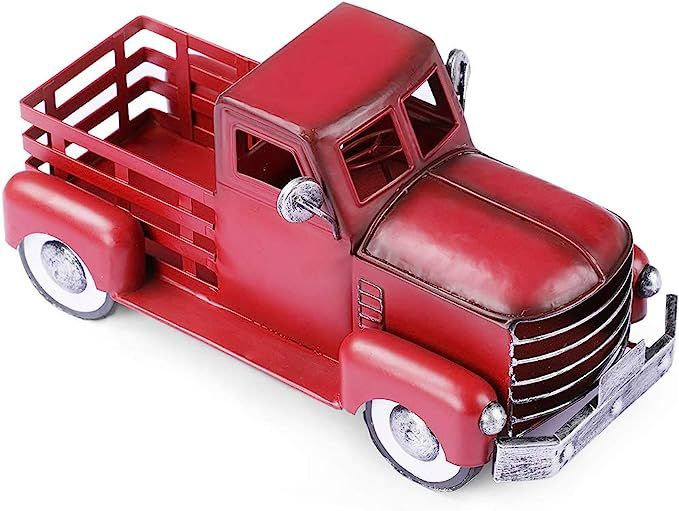 Vintage Red Truck Décor, Decorative Tabletop Storage, Pick-up Metal Truck Planter, Farmhouse Red... | Amazon (US)