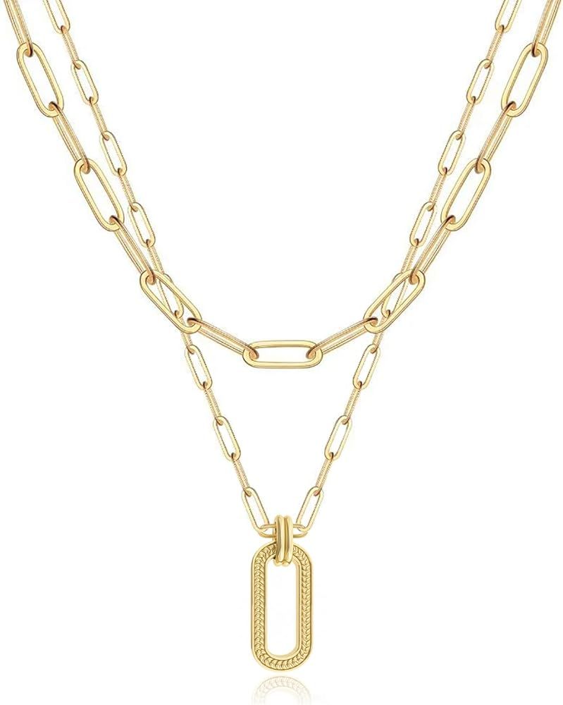 O.SECERT Gold Paperclip Chain Necklace Layered Necklaces for Women Dainty 18K Gold Choker Layerin... | Amazon (US)