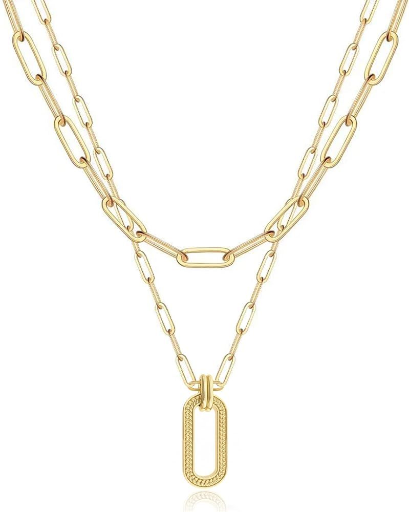 O.SECERT Gold Paperclip Chain Necklace Layered Necklaces for Women Dainty 18K Gold Choker Layerin... | Amazon (US)