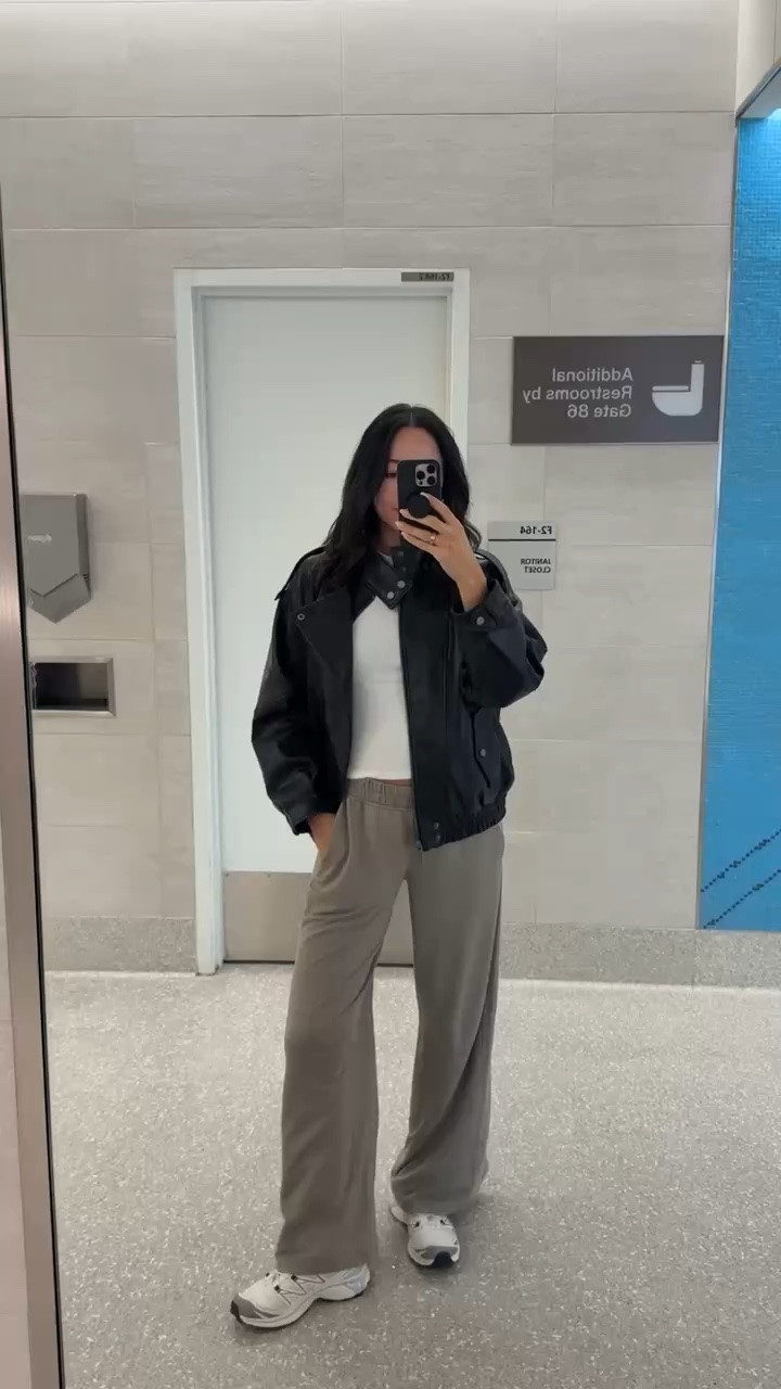 Back in Stock!! ✈️ This faux leather jacket is restocked!! Looks $$$ but it’s under $150 👏🏽 Wearing size S white t-shirt, size S leather jacket and size M pants - comfiest softest material and under $100 (in stock on grey and black)

fall outfit, fall fashion, airport outfit, travel outfit, abercrombie sale, sale alert

#LTKSeasonal #LTKSaleAlert #LTKTravel