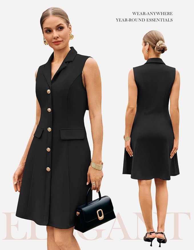GRACE KARIN Work Dresses for Women 2026 Sleeveless Button Business Midi Dress Notch Lapel V Neck ... | Amazon (US)