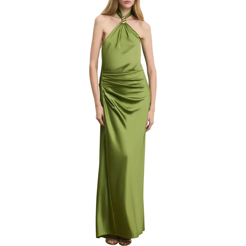 Veronica Beard Izaren Halter Neck Silk Blend Dress in Cactus at Nordstrom, Size 12 | Nordstrom
