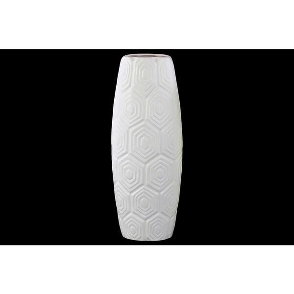 Ceramic Matte White Vase with Embossed Geometric Shapes | Bed Bath & Beyond