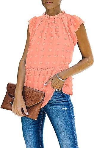 luvamia Women's Summer Casual Blouses Ruffle Cap Sleeve Pom Pom Tops Tunic Shirts | Amazon (US)