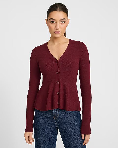 Ultrasoft V-Neck Peplum Cardigan | Express