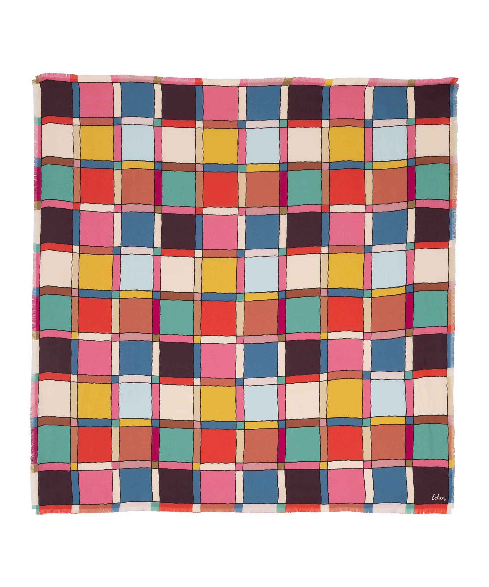 Windowpane 35" Silk Square Scarf | Echo New York