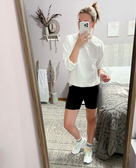 Women’s athletic wear, biker shorts, crewneck sweatshirt, sneakers, running shoes, mid crew socks, striped socks, affordable fashion, amazon fashion, Nike Renew Ride 3 Premium, Athletica, Target style, Target finds, style inspo, workout style, casual style, fall fashion

#LTKshoecrush #LTKunder100 #LTKfit