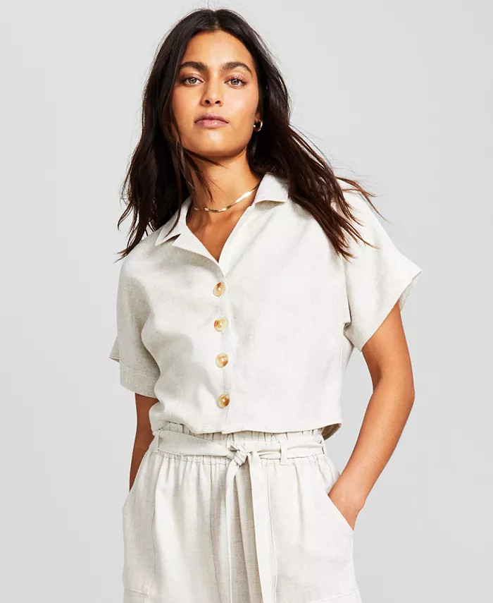 Women's Button-Front Linen Blend Shirt | Macy's